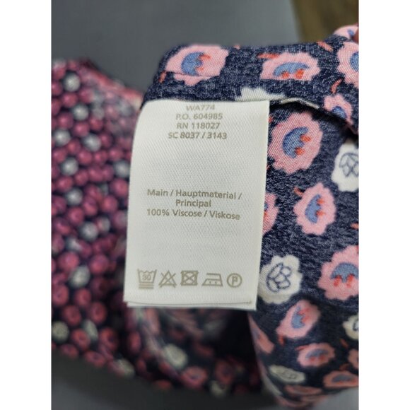 BODEN Womens SZ 6 Pleat Front Top Azalea Floral Print Keyhole Blouse Navy Pink - Picture 7 of 7